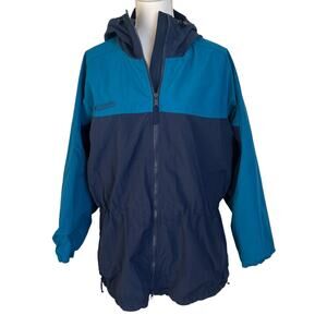 Columbia Packable Jacket Women's Size Large Blue Drawstring Waist Long Zip Up